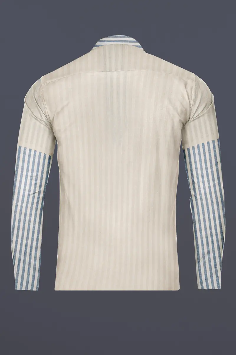 Wheatfield Beige And White Striped Luxurious Linen Designer Shirt 7