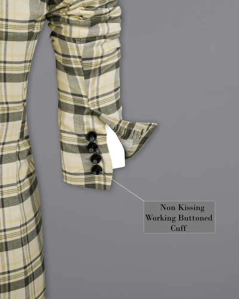 Wheatfield Cream With Taupe Green Plaid Premium Cotton With Belt Closure Designer Overcoat 11