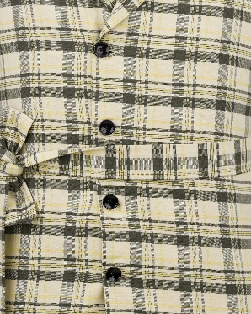 Wheatfield Cream With Taupe Green Plaid Premium Cotton With Belt Closure Designer Overcoat 4