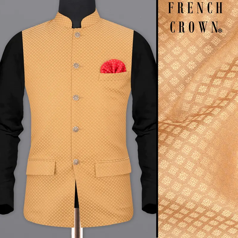 Whiskey Brown Textured Nehru Jacket 1