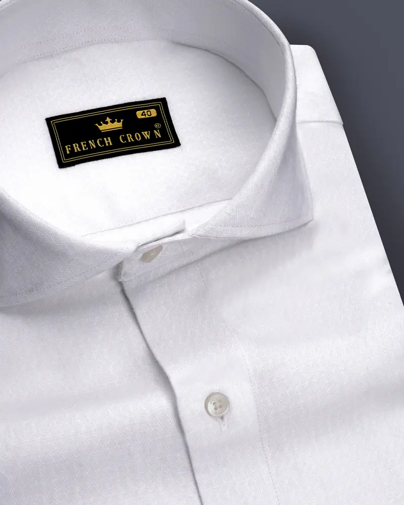 Whispin-Bright White Textured Luxurious Linen Dress Shirt 1