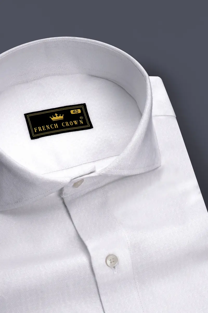 Whispin-Bright White Textured Luxurious Linen Dress Shirt 2