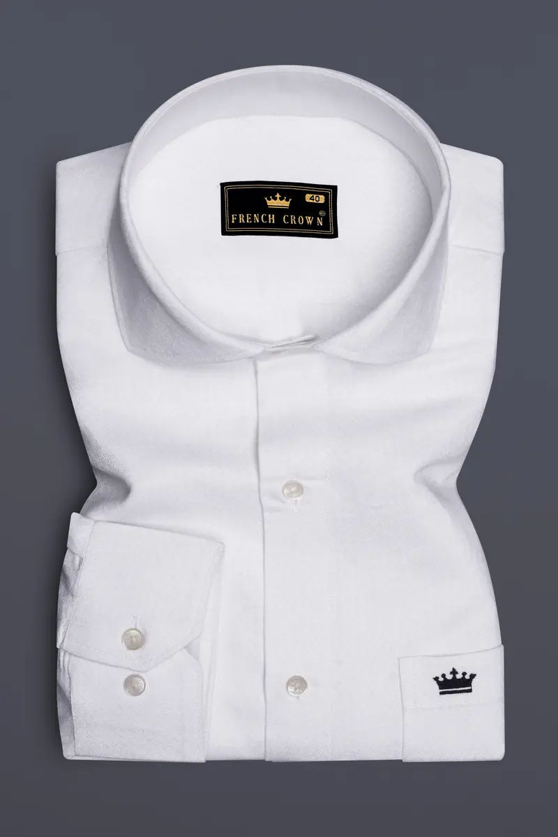 Whispin-Bright White Textured Luxurious Linen Dress Shirt 4