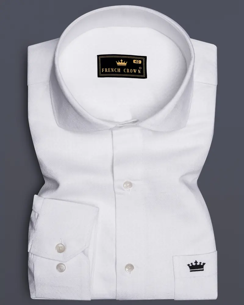 Whispin-Bright White Textured Luxurious Linen Dress Shirt 6