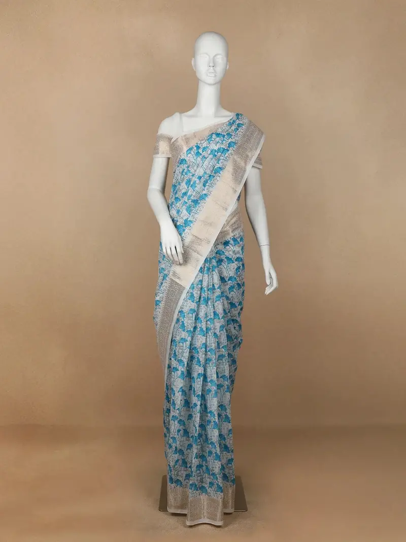 White Abstract Designed Cotton Saree 1