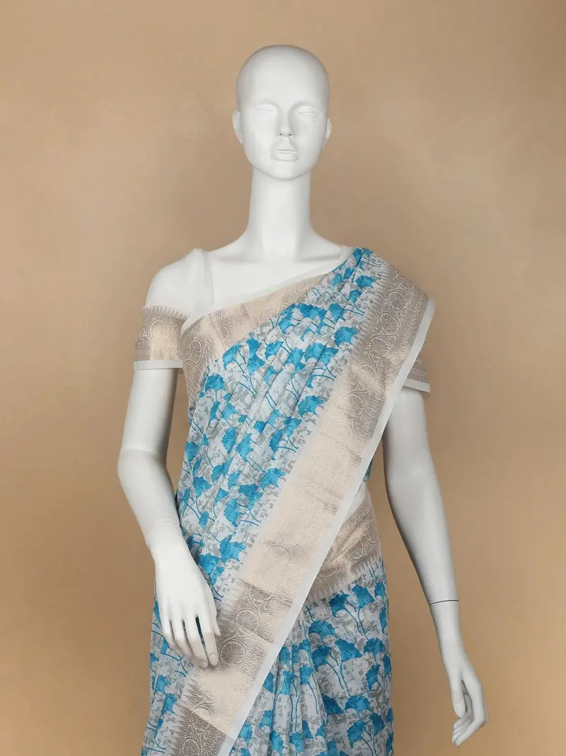 White Abstract Designed Cotton Saree 2