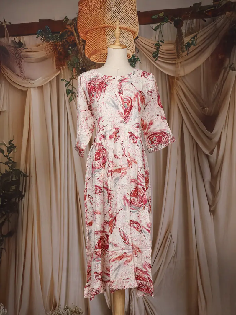White Abstract Floral Printed Design Cotton Kurti 1