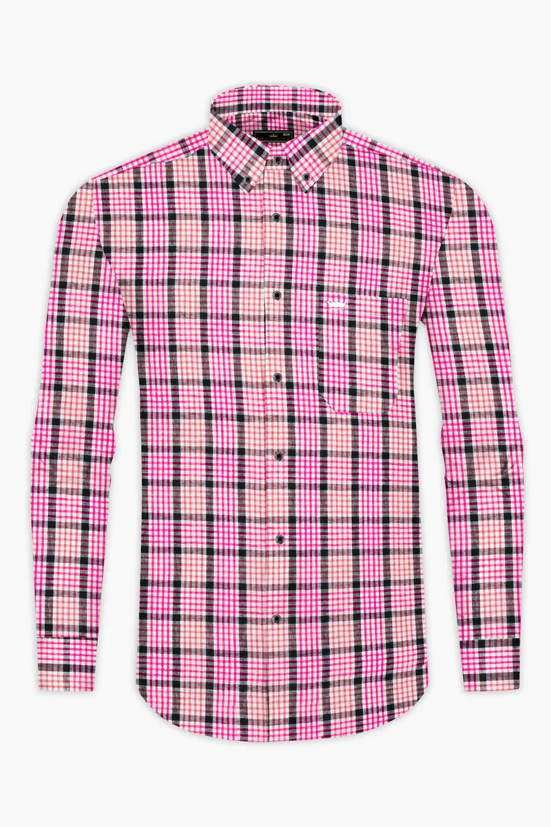 White And Bittersweet Peach Multicolour Plaid Luxurious Linen Shirt 4