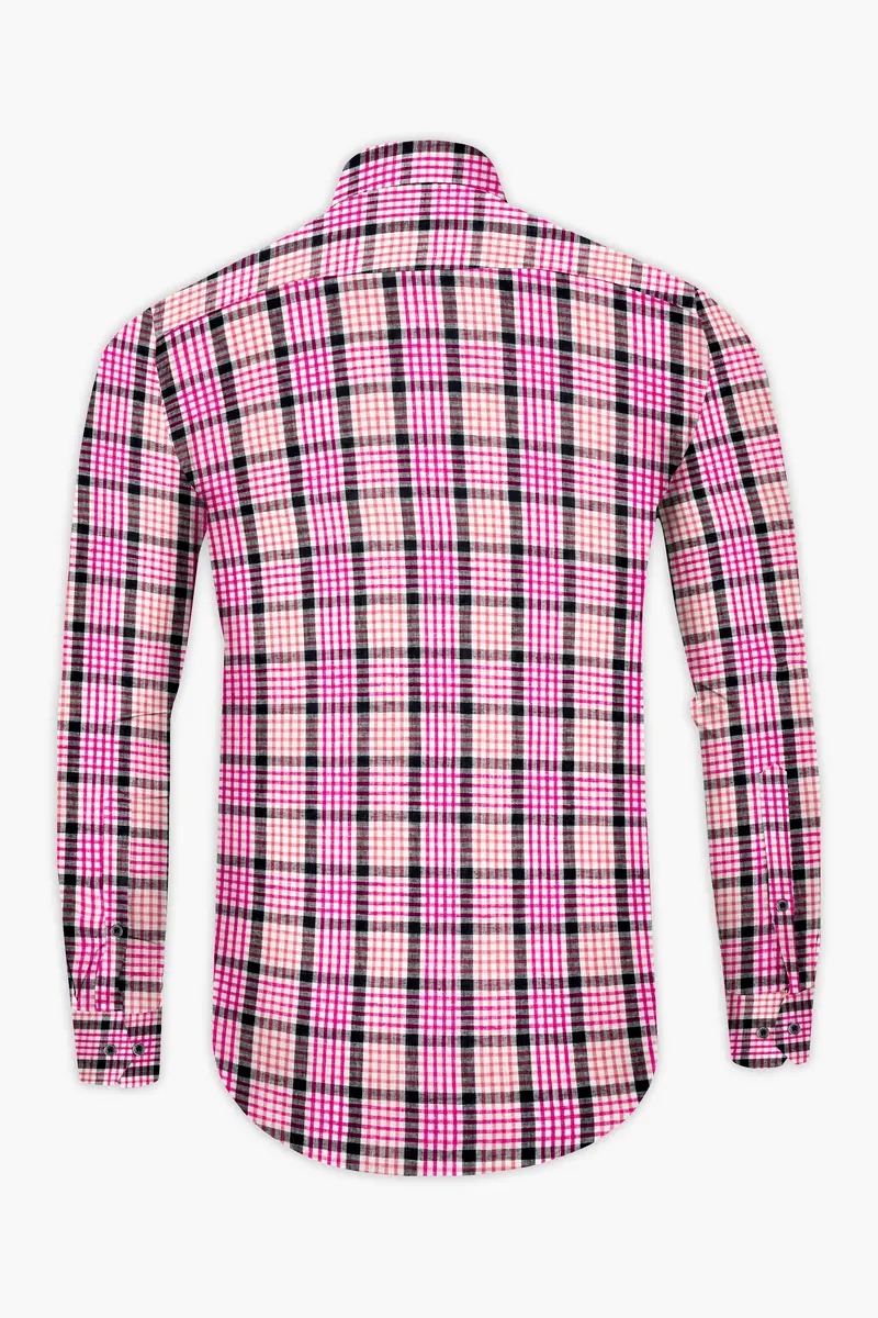 White And Bittersweet Peach Multicolour Plaid Luxurious Linen Shirt 5