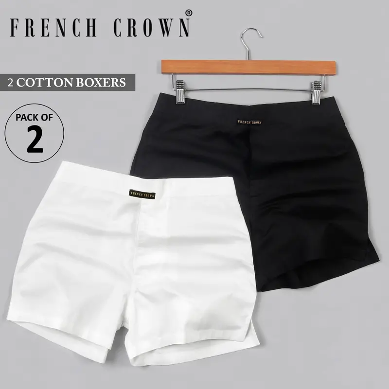 White And Black Solid Premium Cotton Boxers 1
