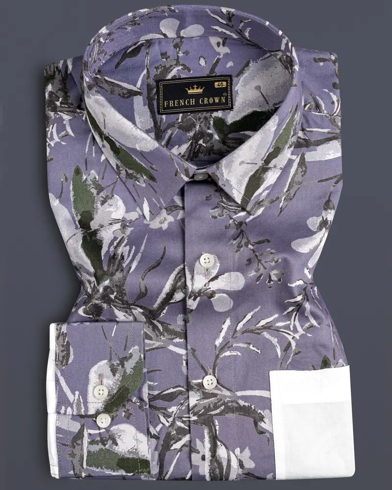 White And Bouquet Purple Floral Printed Super Soft Premium Cotton Designer Shirt 1