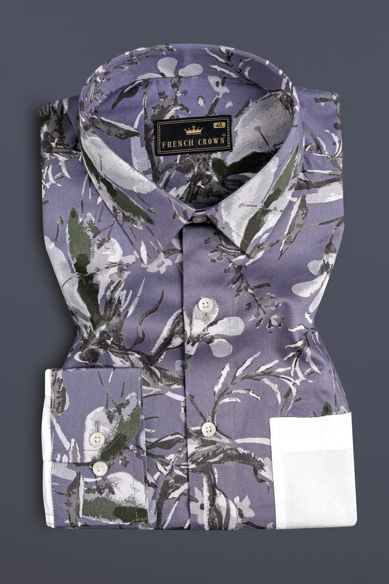 White And Bouquet Purple Floral Printed Super Soft Premium Cotton Designer Shirt 2
