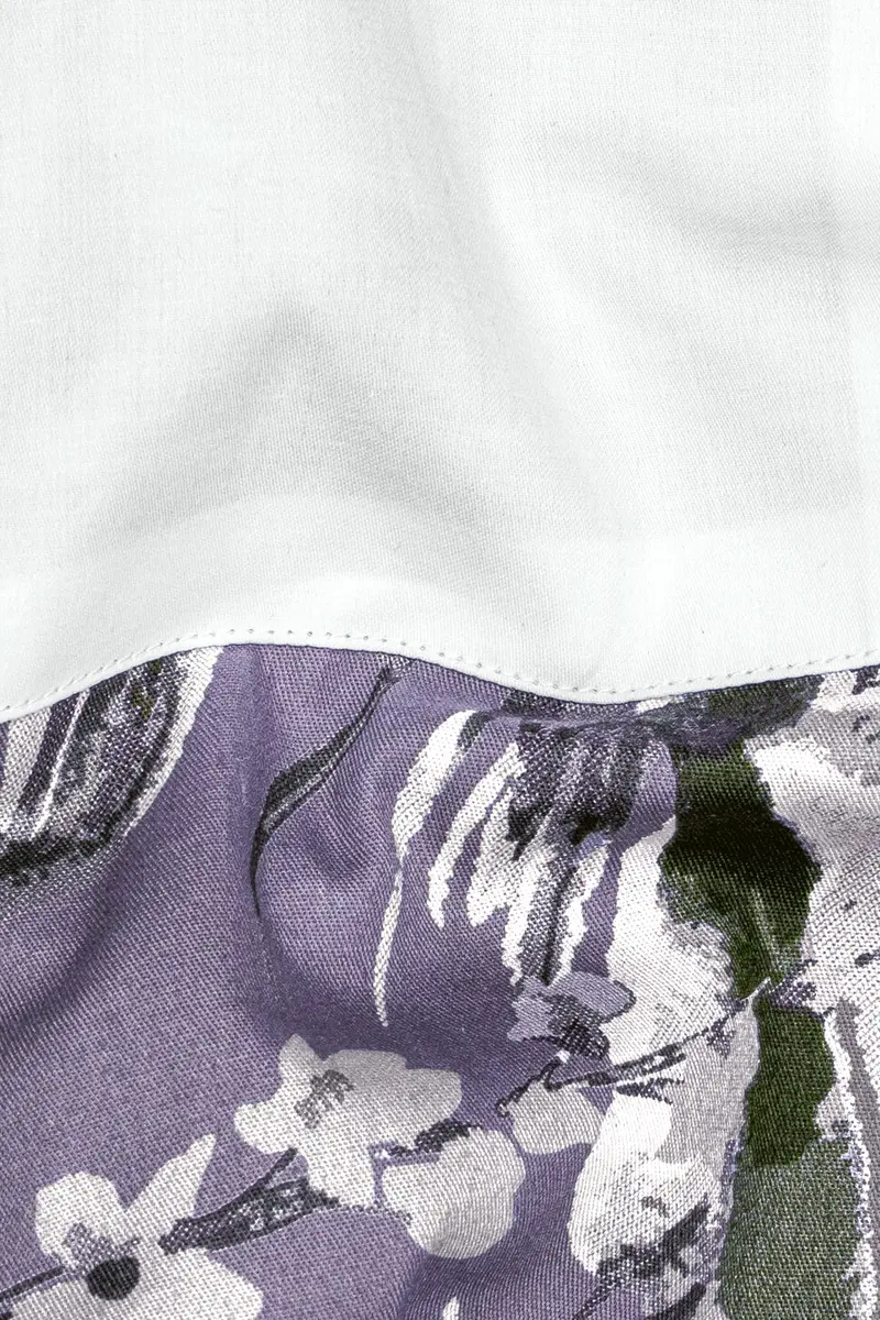 White And Bouquet Purple Floral Printed Super Soft Premium Cotton Designer Shirt 3