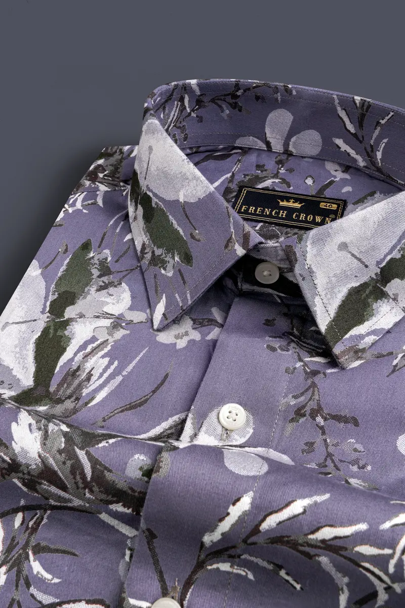 White And Bouquet Purple Floral Printed Super Soft Premium Cotton Designer Shirt 4
