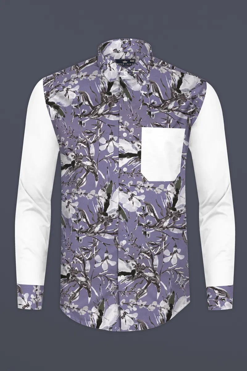 White And Bouquet Purple Floral Printed Super Soft Premium Cotton Designer Shirt 5