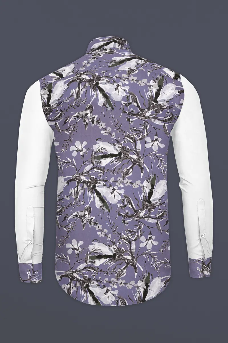 White And Bouquet Purple Floral Printed Super Soft Premium Cotton Designer Shirt 6