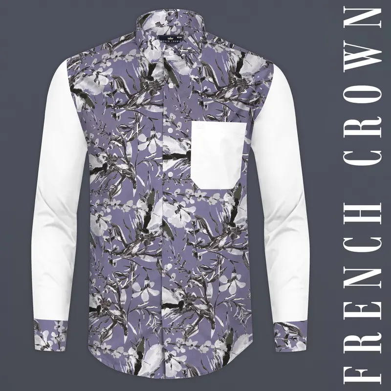 White And Bouquet Purple Floral Printed Super Soft Premium Cotton Designer Shirt 8