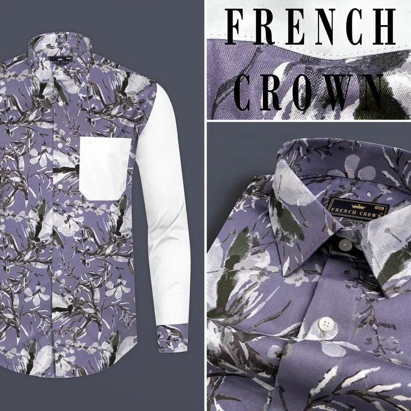 White And Bouquet Purple Floral Printed Super Soft Premium Cotton Designer Shirt 9
