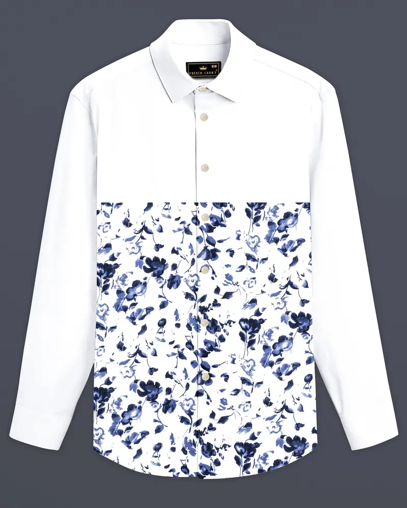 White And Cloud Burst Leaves Printed Premium Cotton Shirt 1