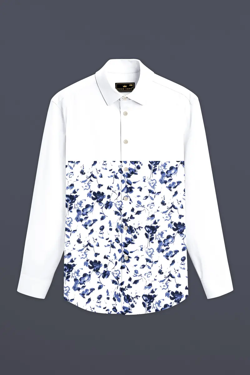 White And Cloud Burst Leaves Printed Premium Cotton Shirt 2