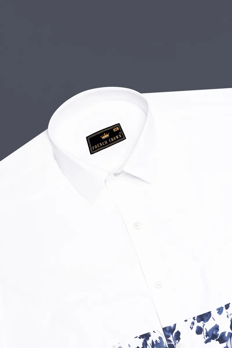 White And Cloud Burst Leaves Printed Premium Cotton Shirt 6