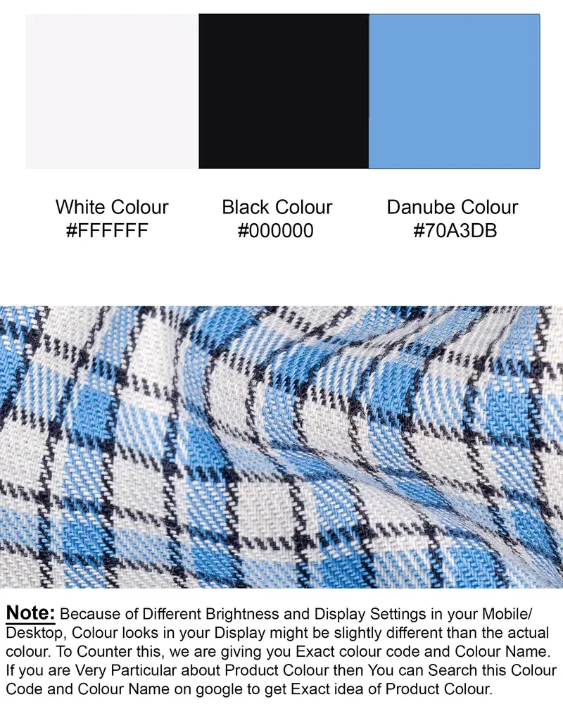 White And Danube Blue Checkered Heavyweight Premium Cotton Overshirt/Shacket 10