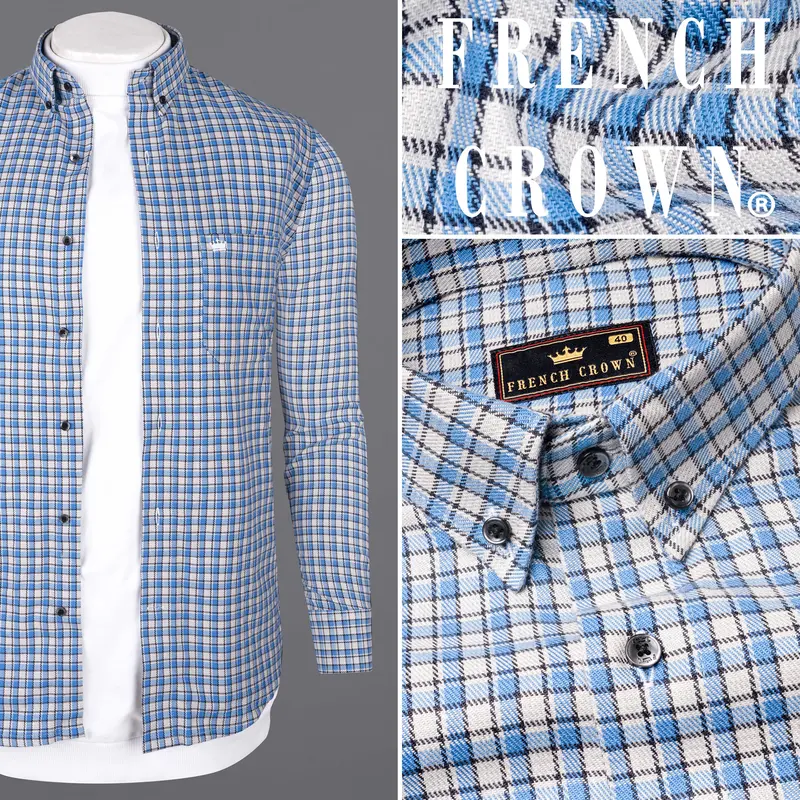 White And Danube Blue Checkered Heavyweight Premium Cotton Overshirt/Shacket 12