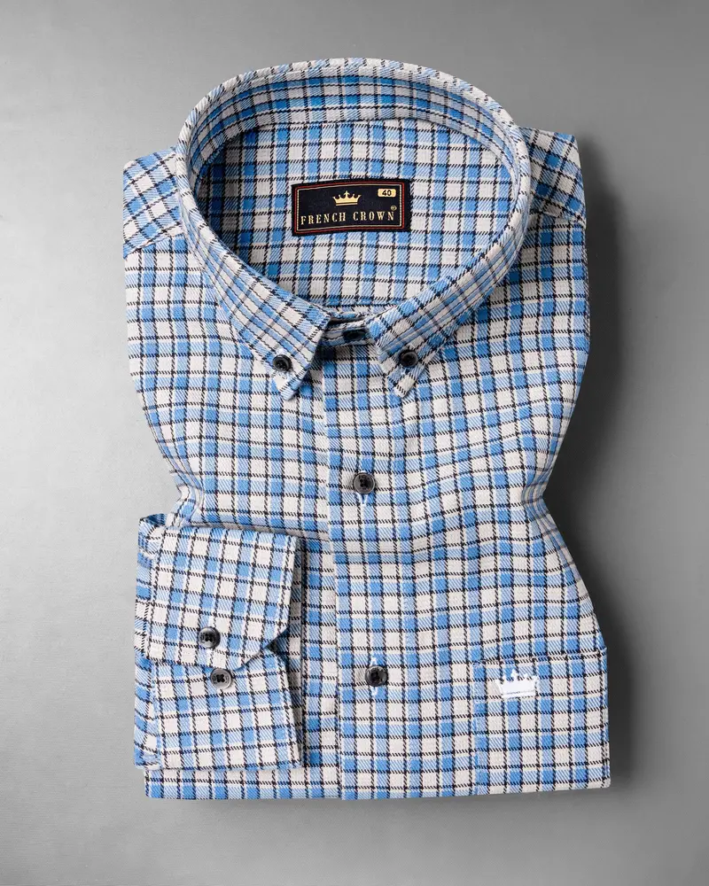 White And Danube Blue Checkered Heavyweight Premium Cotton Overshirt/Shacket 2