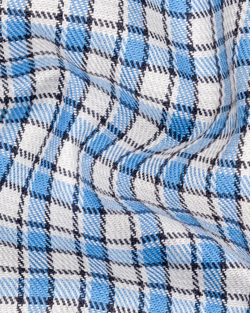 White And Danube Blue Checkered Heavyweight Premium Cotton Overshirt/Shacket 3