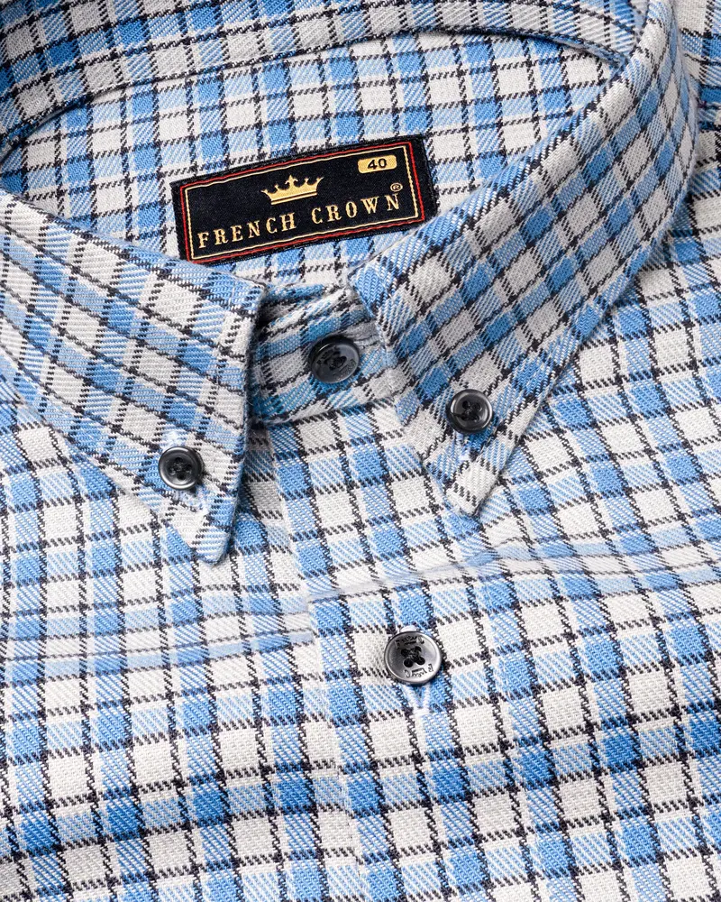 White And Danube Blue Checkered Heavyweight Premium Cotton Overshirt/Shacket 4