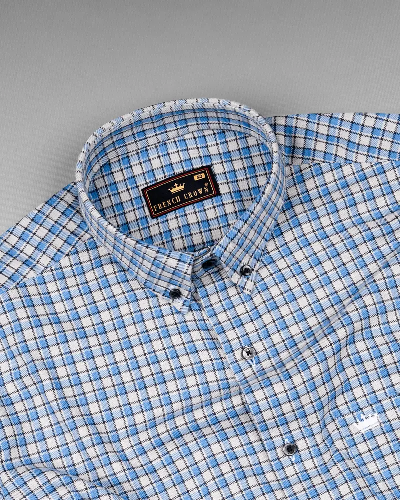 White And Danube Blue Checkered Heavyweight Premium Cotton Overshirt/Shacket 5