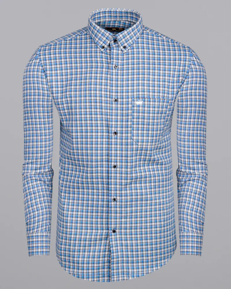 White And Danube Blue Checkered Heavyweight Premium Cotton Overshirt/Shacket 6
