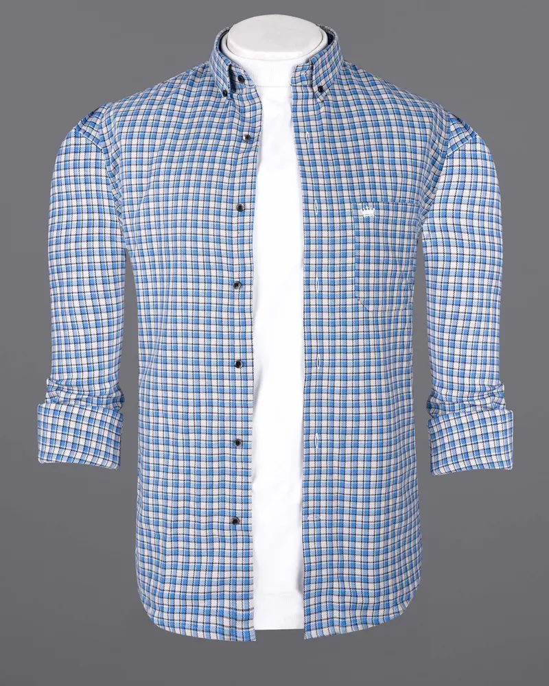 White And Danube Blue Checkered Heavyweight Premium Cotton Overshirt/Shacket 8
