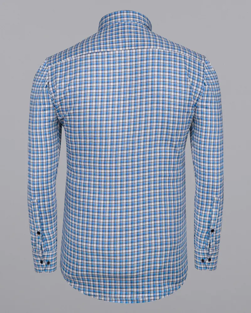White And Danube Blue Checkered Heavyweight Premium Cotton Overshirt/Shacket 9