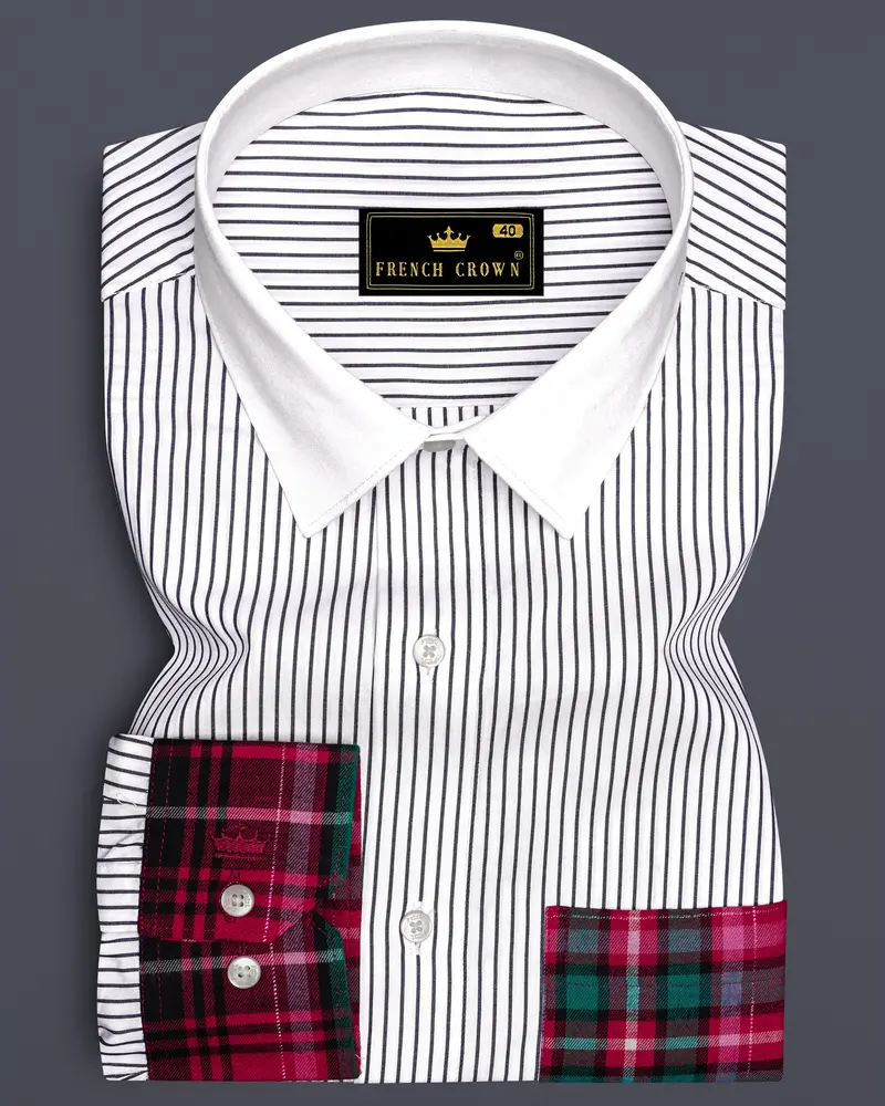 White And Debian Red Multicolored Premium Cotton Shirt 1