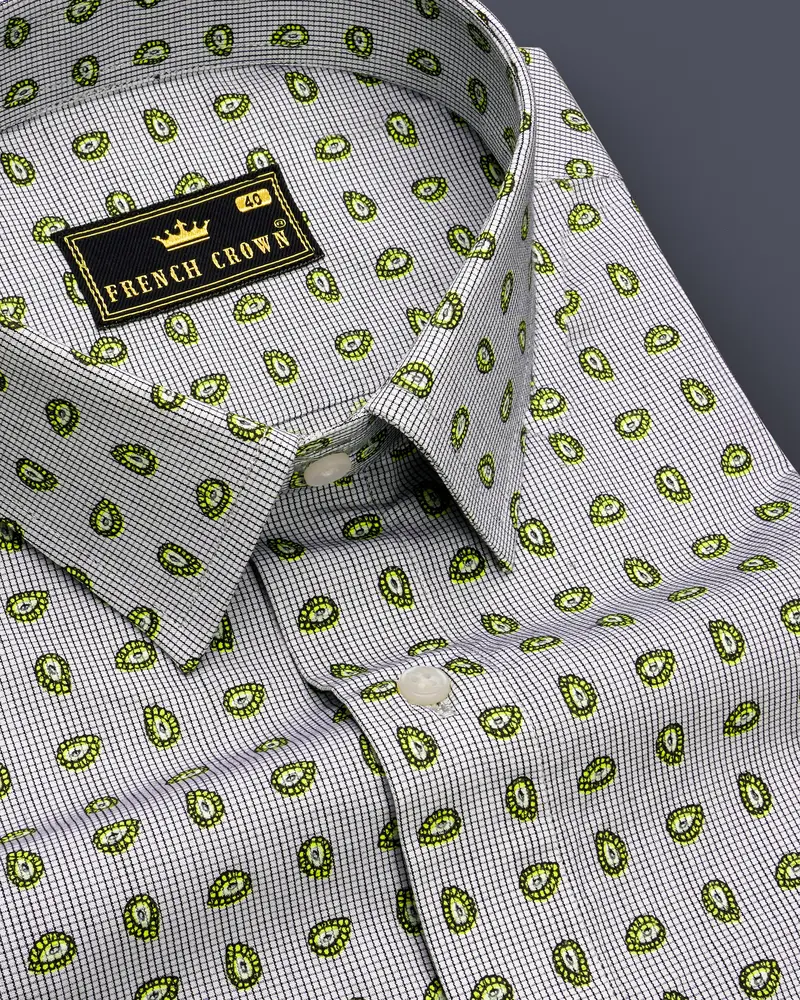 White And Jasmine Green Paisley Printed Premium Cotton Shirt 1