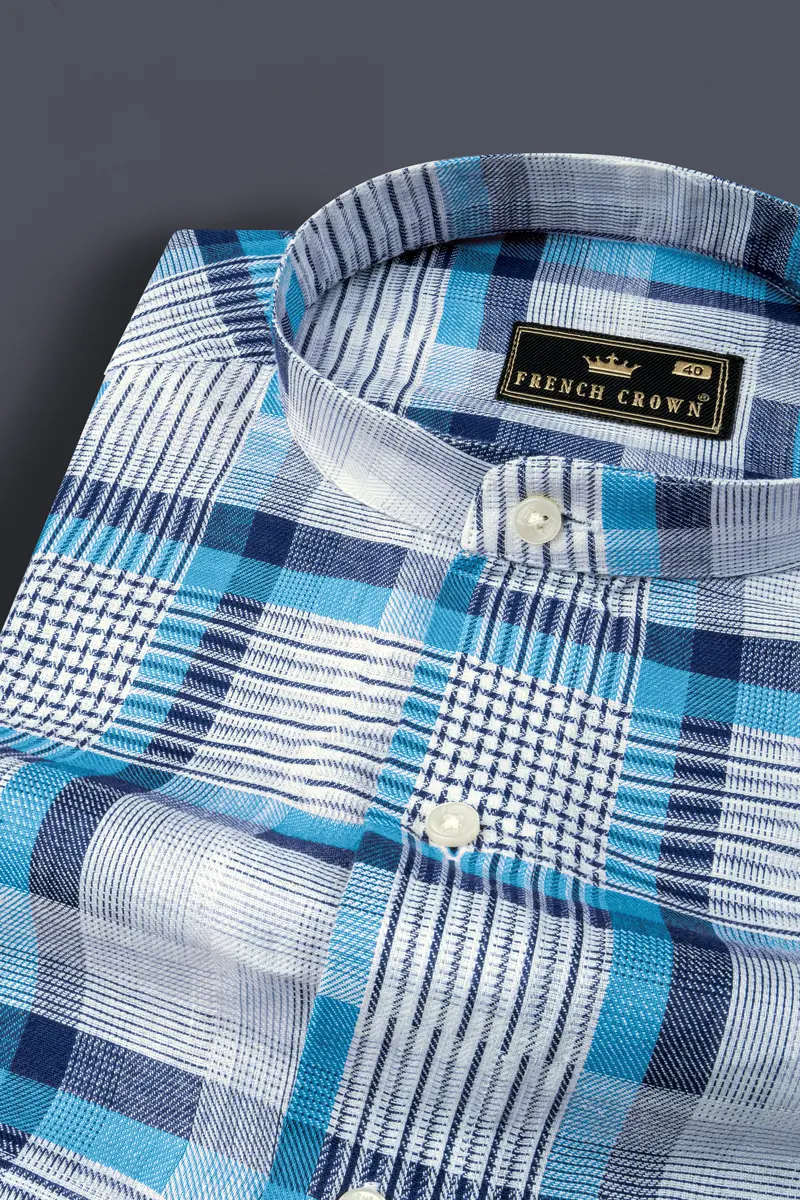 White And Shakespeare Blue Twill Plaid Premium Cotton Shirt 1