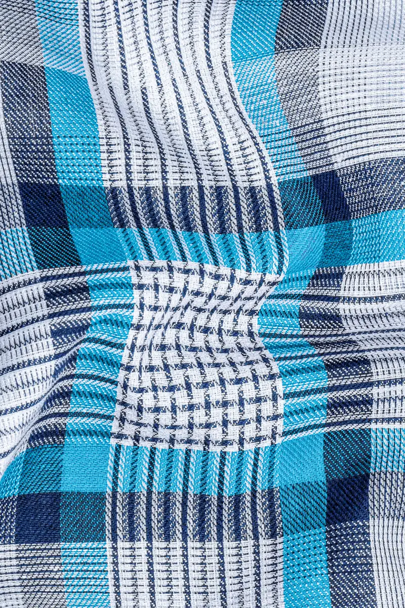 White And Shakespeare Blue Twill Plaid Premium Cotton Shirt 2
