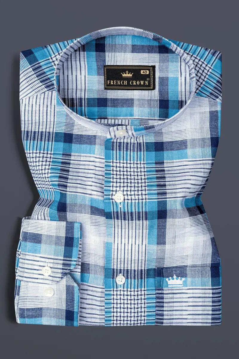 White And Shakespeare Blue Twill Plaid Premium Cotton Shirt 3