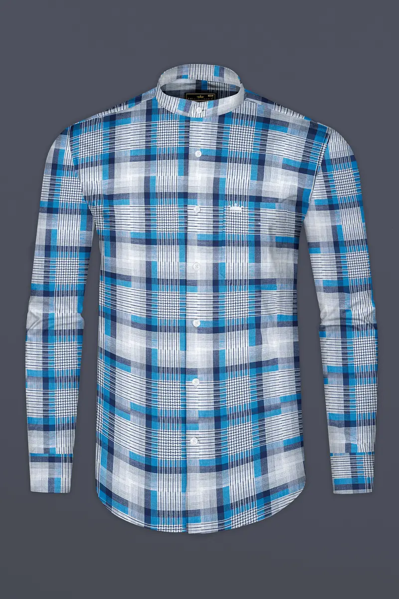 White And Shakespeare Blue Twill Plaid Premium Cotton Shirt 4