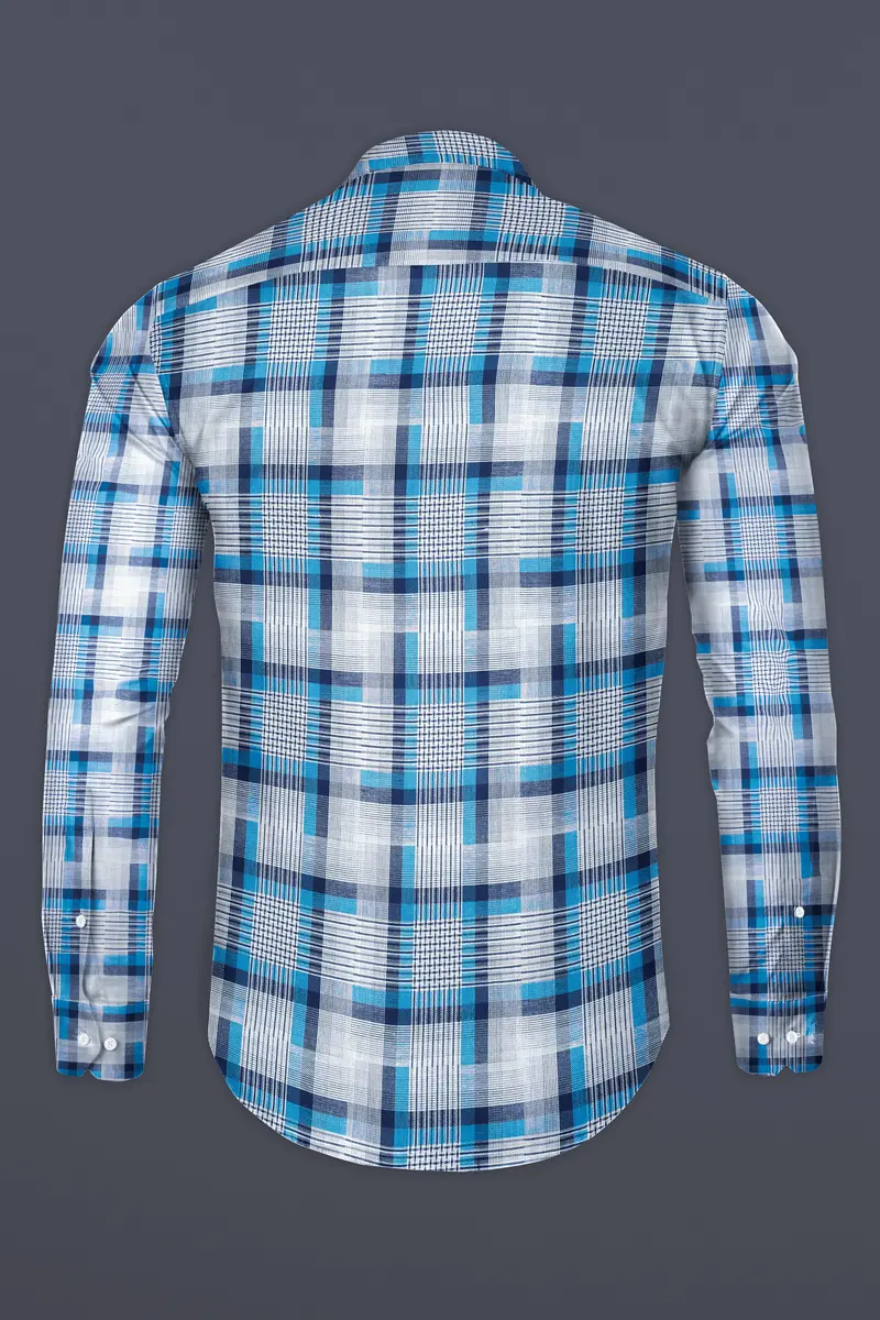 White And Shakespeare Blue Twill Plaid Premium Cotton Shirt 5