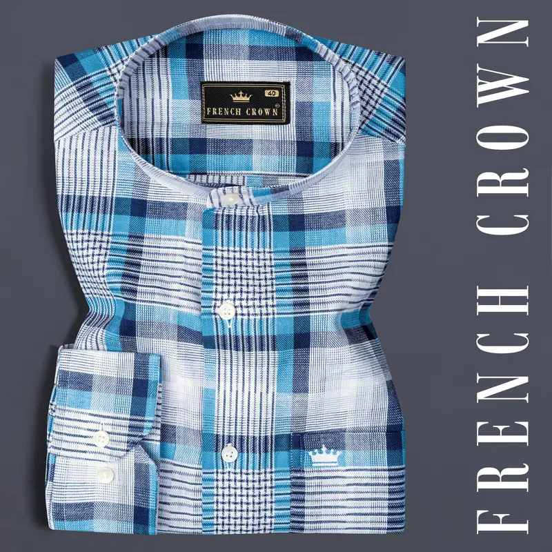 White And Shakespeare Blue Twill Plaid Premium Cotton Shirt 7
