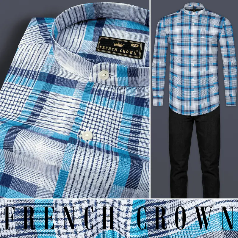 White And Shakespeare Blue Twill Plaid Premium Cotton Shirt 8