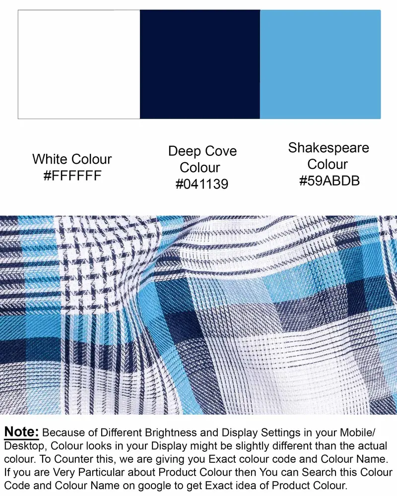 White And Shakespeare Blue Twill Plaid Premium Cotton Shirt 9