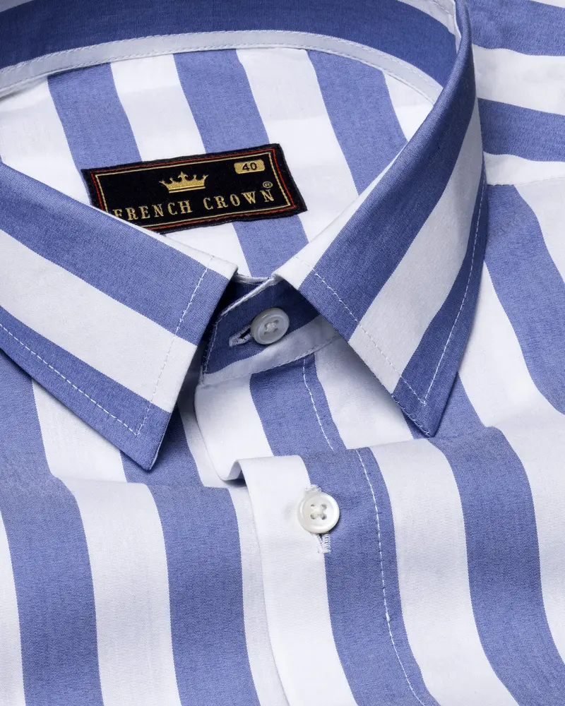 White And Tory Blue Striped Premium Cotton Shirt 1