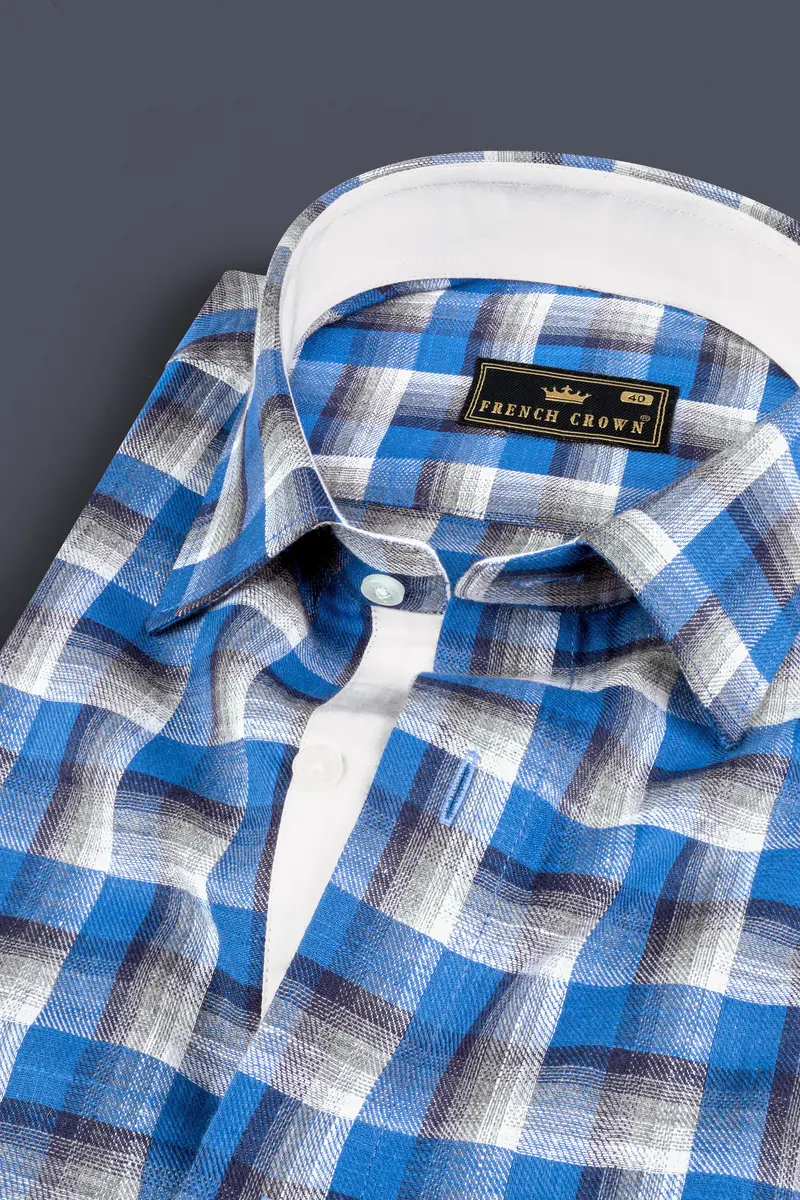 White And Venice Blue Twill Textured Premium Cotton Shirt 1