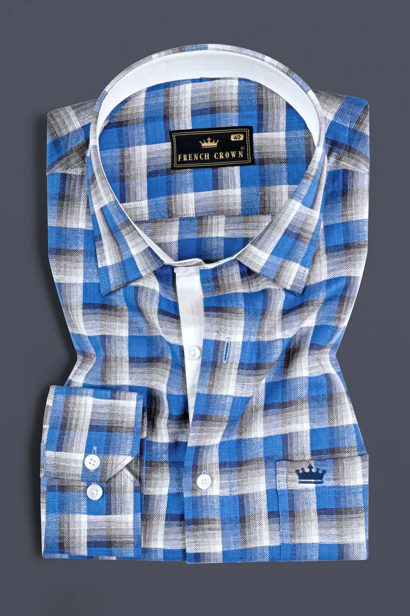 White And Venice Blue Twill Textured Premium Cotton Shirt 3