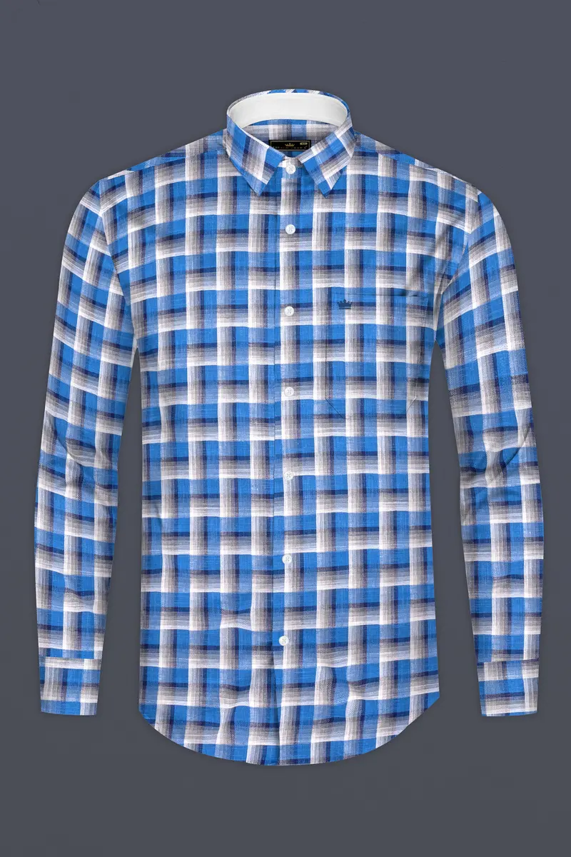 White And Venice Blue Twill Textured Premium Cotton Shirt 4