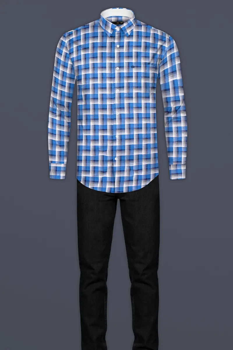 White And Venice Blue Twill Textured Premium Cotton Shirt 6