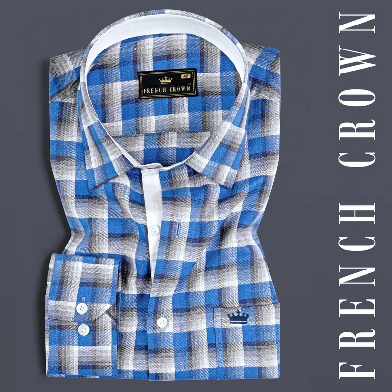 White And Venice Blue Twill Textured Premium Cotton Shirt 7
